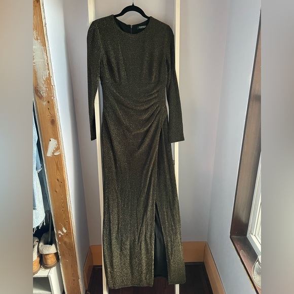 RALPH LAUREN maxi formal dress in metallic gold black in size 8 - Picture 5 of 5
